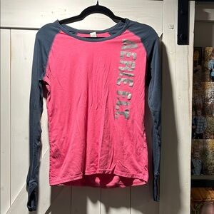 aerie fit Pink and Dark Gray Baseball Tee Workout